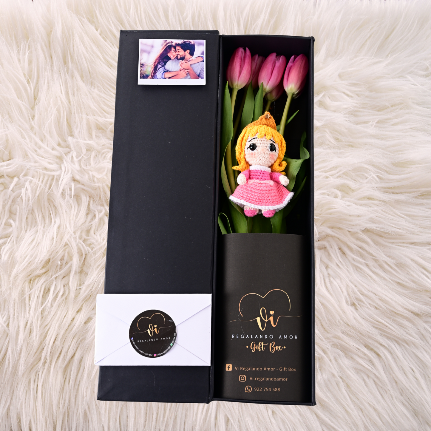 Box Luxury Tulipanes Fucsia + Aurora