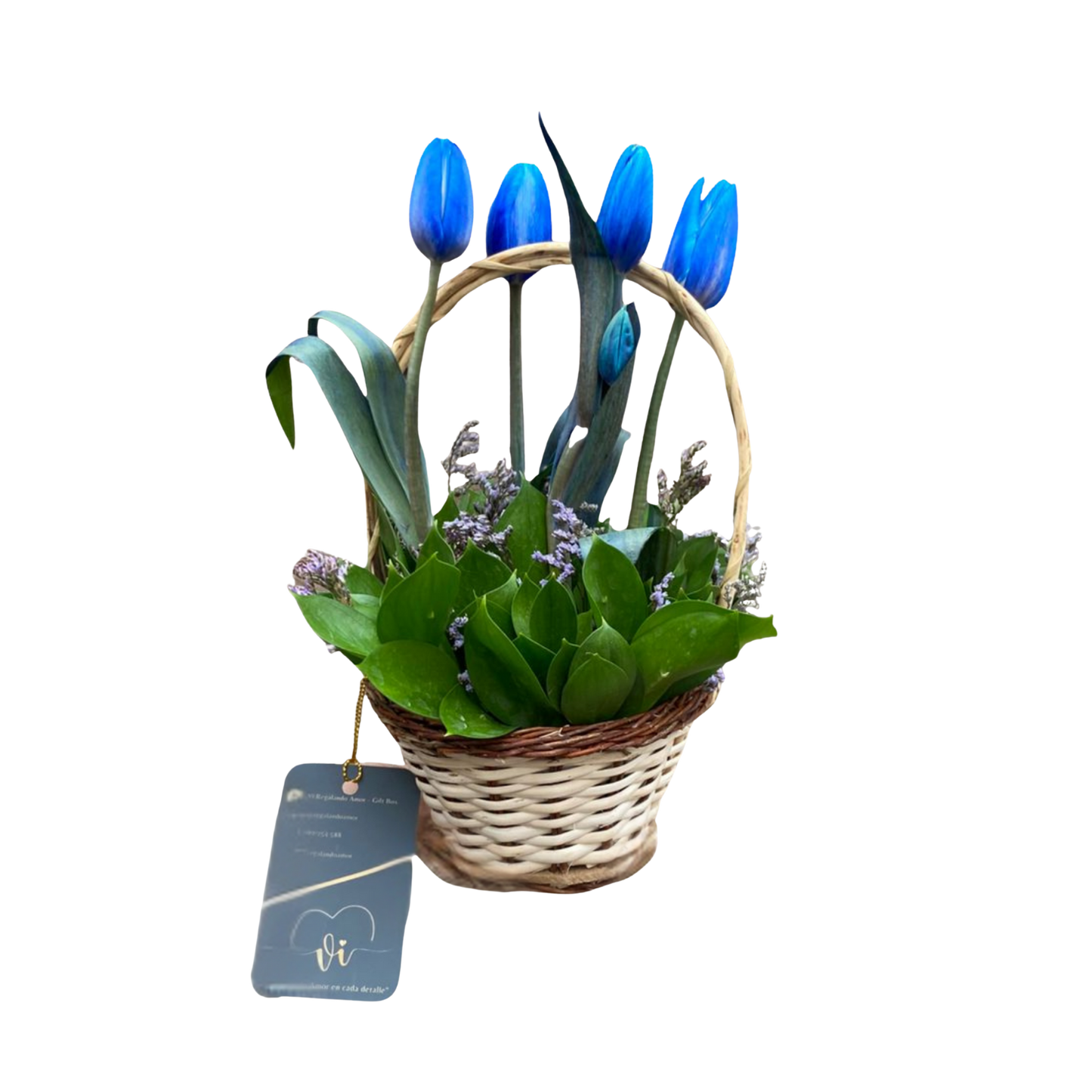 Mini Canasta Deysi - flores azules - tulipanes