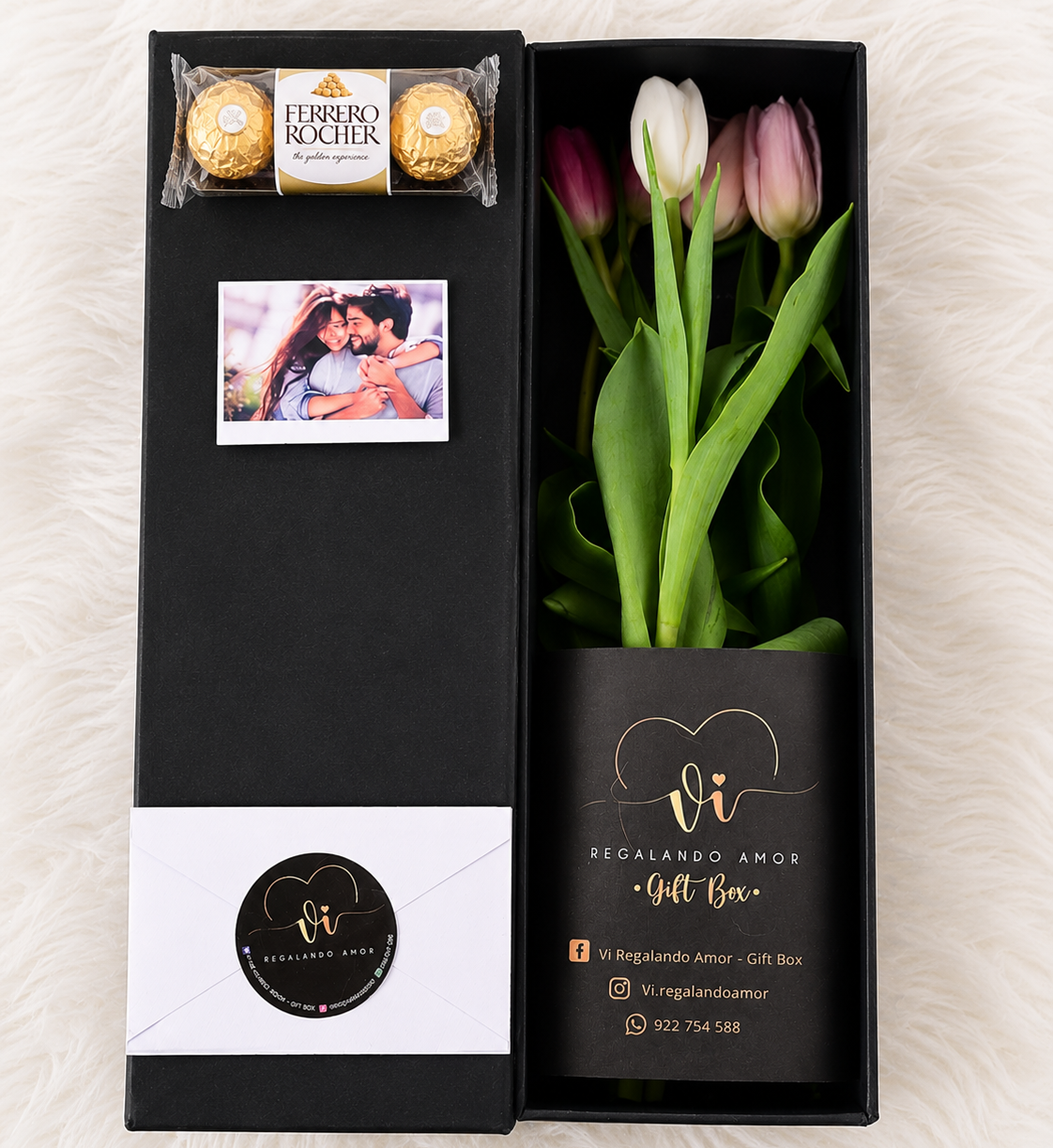 Box Luxury Tulipanes Iris + ferrero rocher 3 unidades