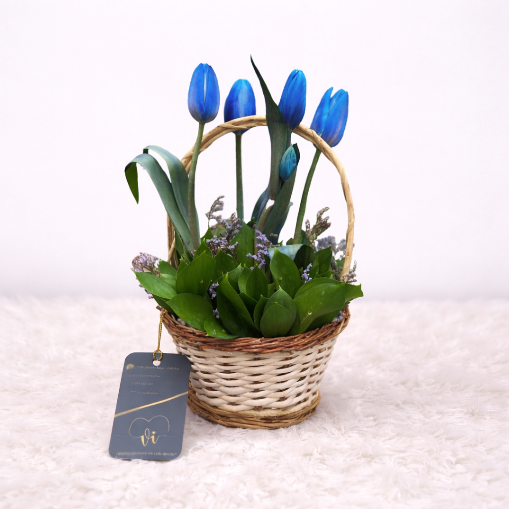 Mini Canasta Deysi - flores azules - tulipanes