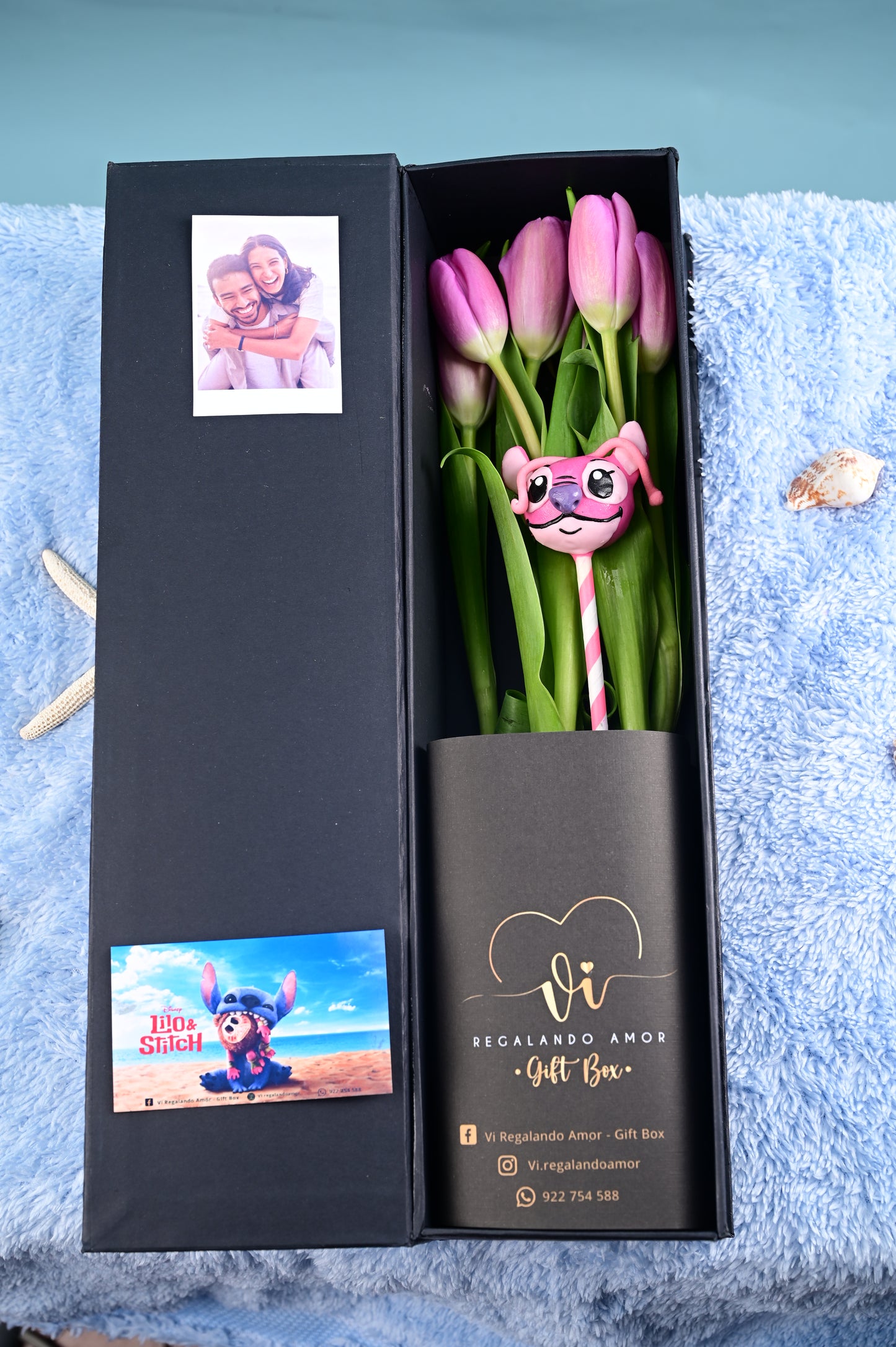 Box Luxury Tulipanes Rosados + Cakepop de Angel (novia de Stitch)