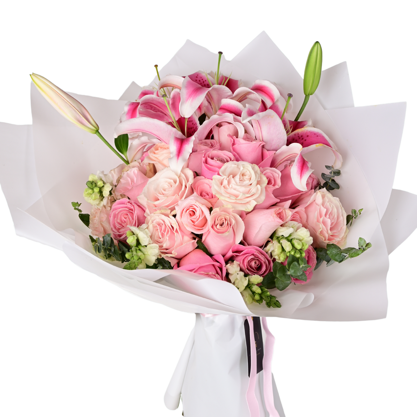 Ramo Penélope – 50 Rosas con Lirios y Variedad Floral