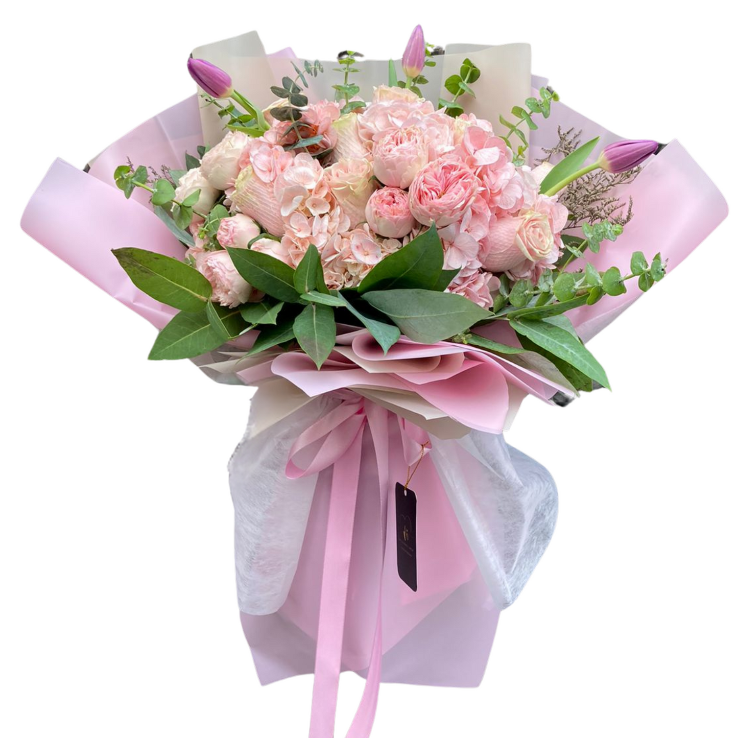 Ramo Leonor - Ramo rosado - hortensia - rosas inglesas - tulipanes