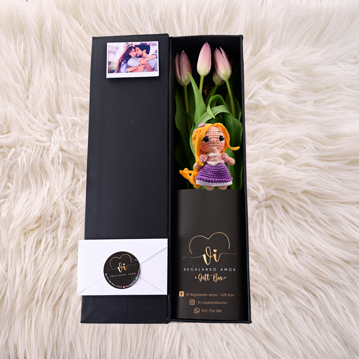 Box Luxury Tulipanes Tonalidades Rosadas + Rapunzel