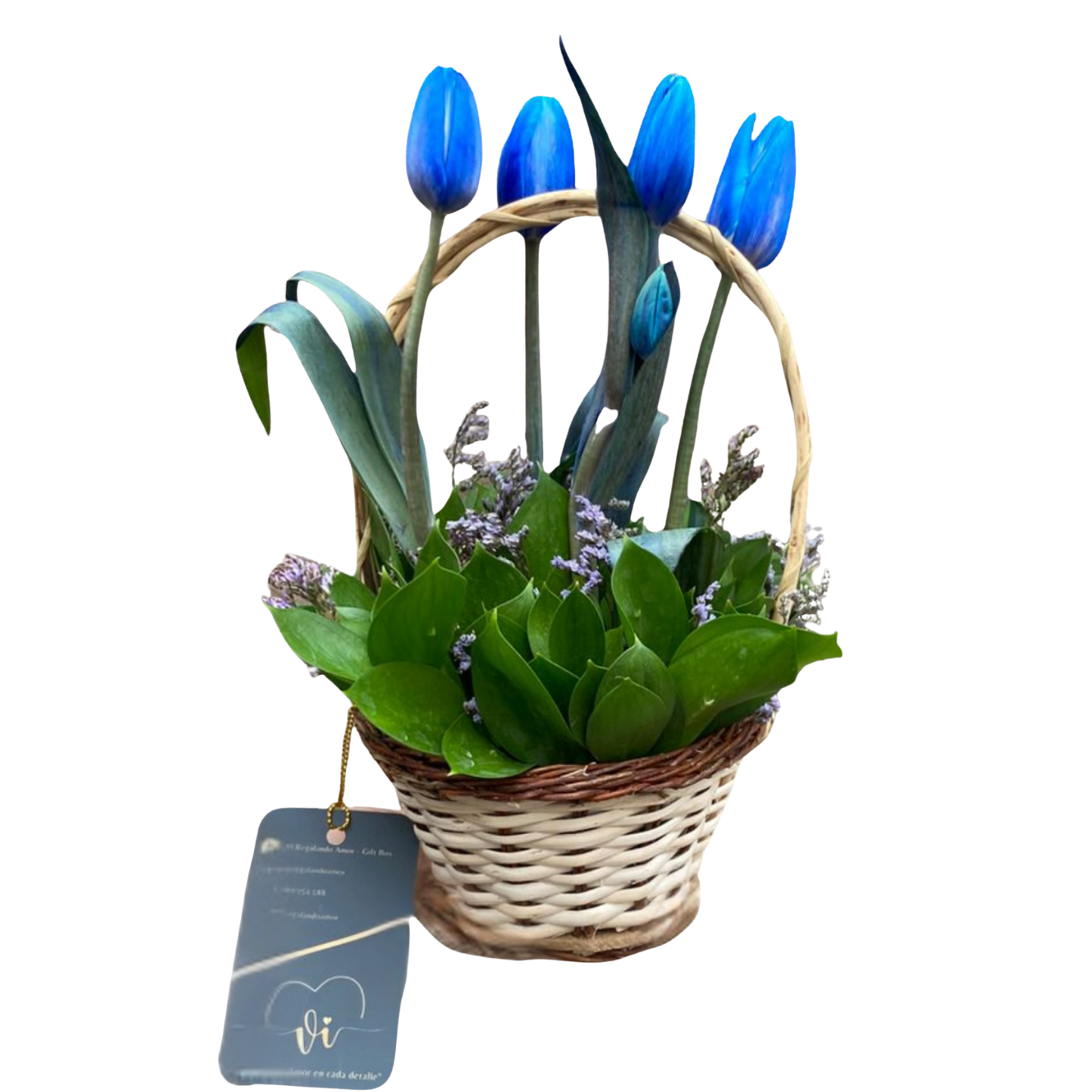 Mini Canasta Deysi - flores azules - tulipanes