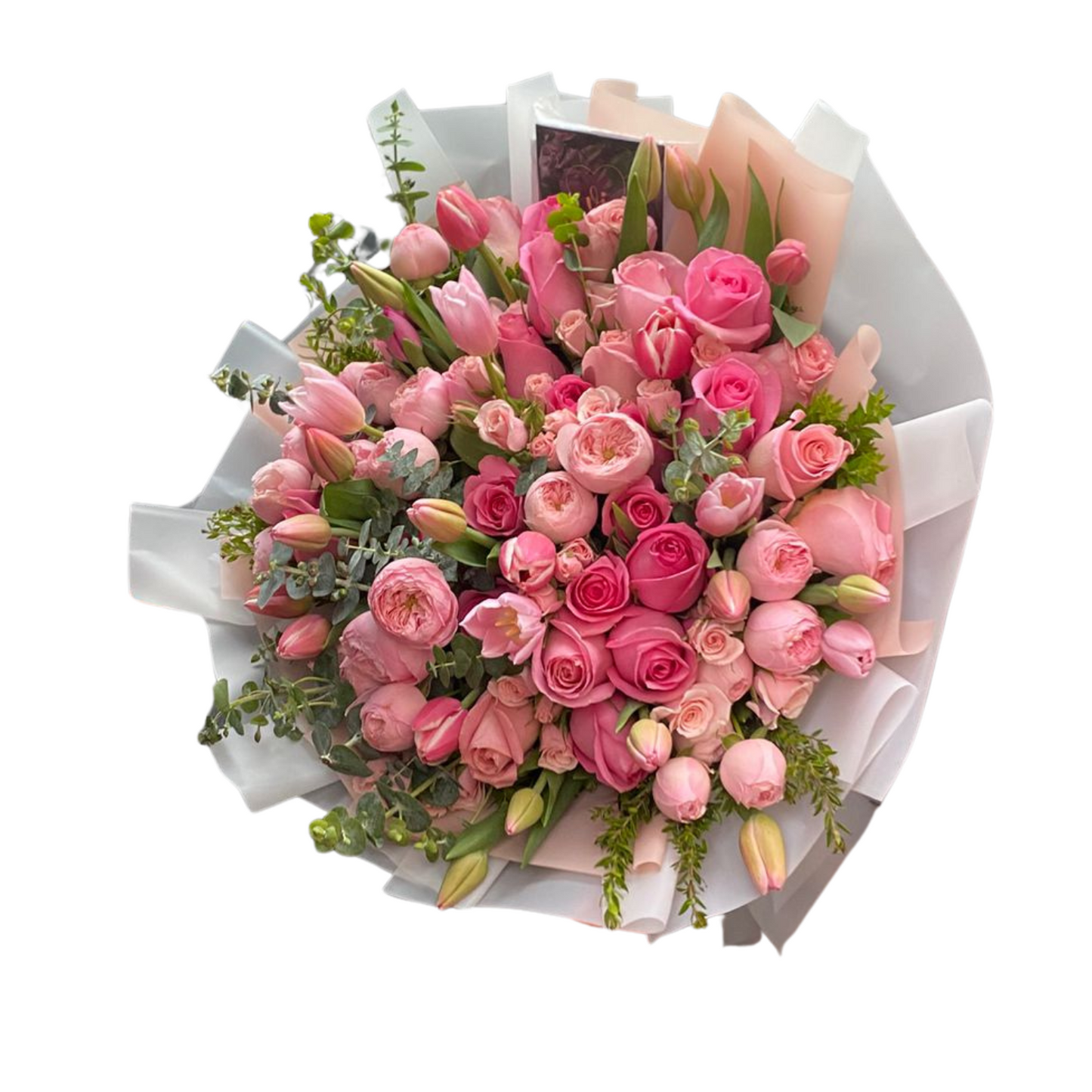 Ramo Eloise – Bouquet premium de tulipanes, rosas y mini rosas