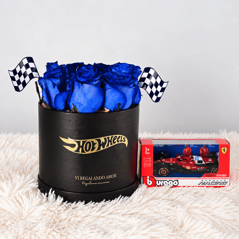 Box clasico de 12 rosas azules + F1