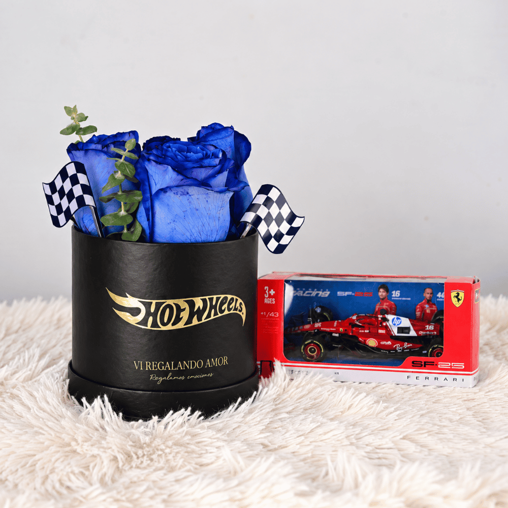 Mini box de rosas azules + F1