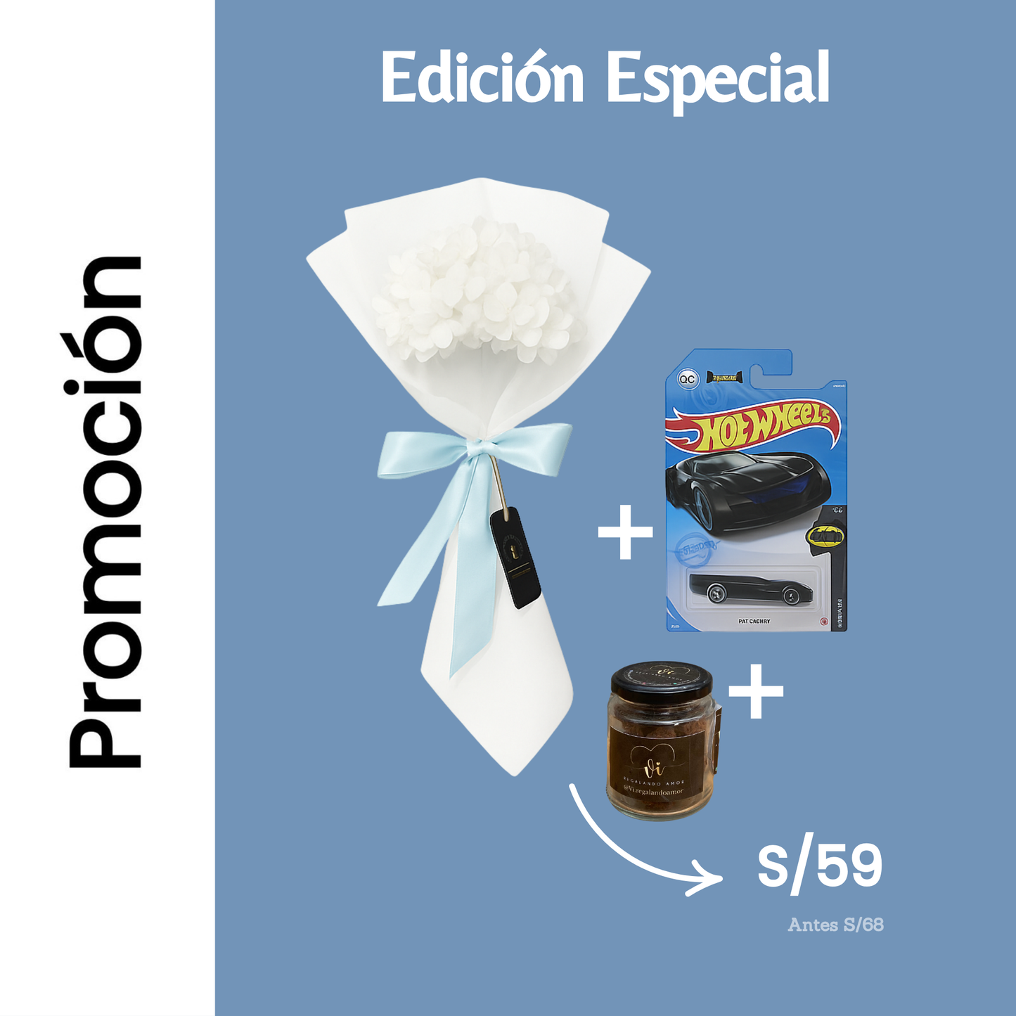 Ramo de 1 hortensia blanca + Hotweels + Brownie