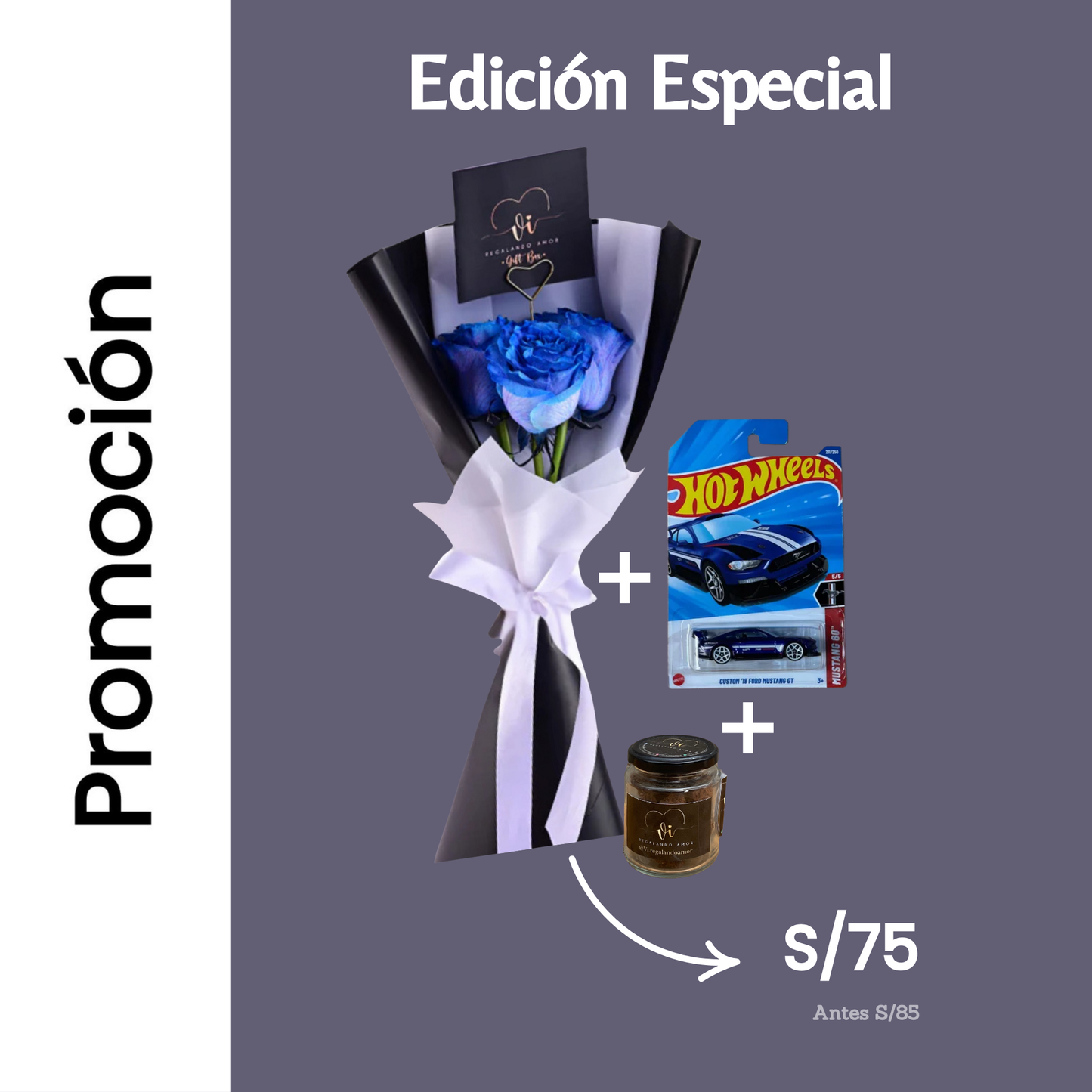 Promocion Ramo de 3 rosas azules