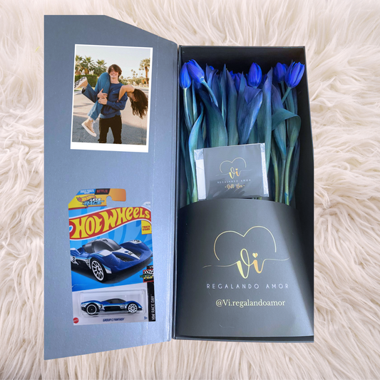 Box Imperial 22 Tulipanes Azules + Carrito HotWheels