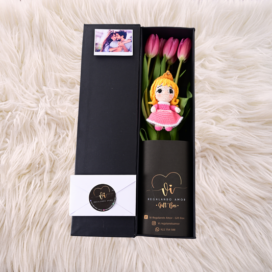 Box Luxury Tulipanes Fucsia + Aurora