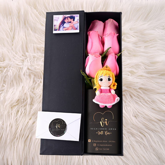 Box Luxury Rosas Rosadas + Aurora