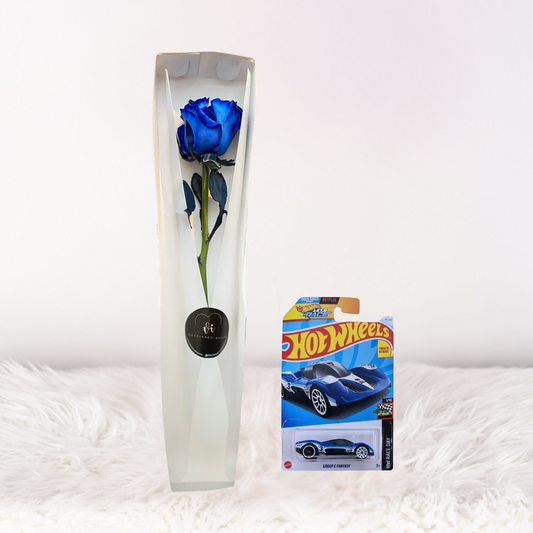 caja de 1 rosa azul + carrito hotweels