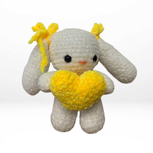 Coneja tejida en chelline - Flores amarillas - Peluche