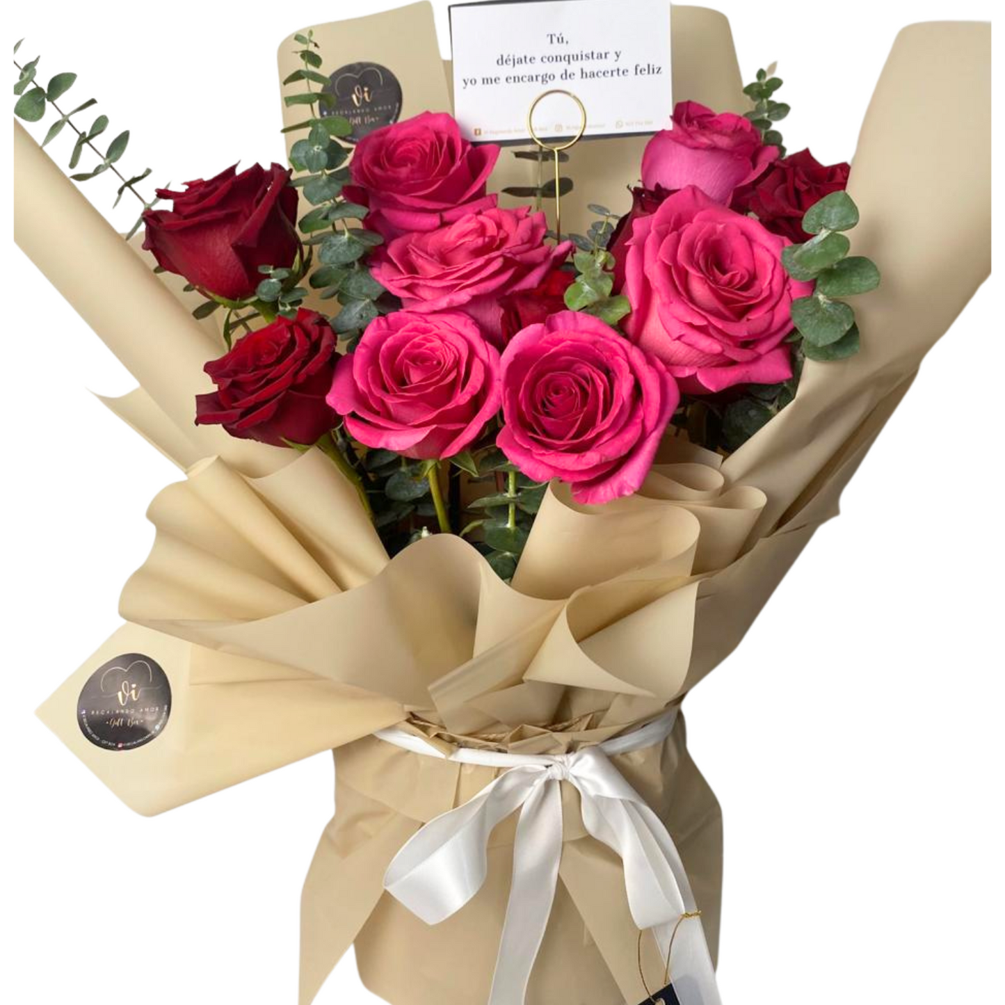 Ramo de 12 rosas rojo y rosa- Pasión Floral