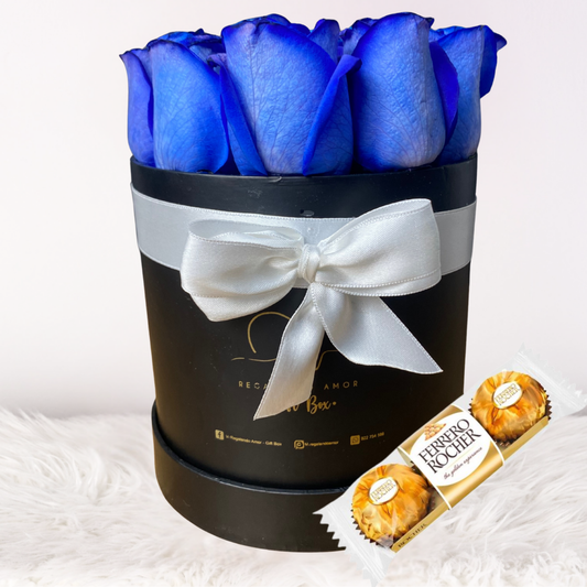 Box Dual - Box Clasico Rosas Azules+ Ferrero Rocher 3u