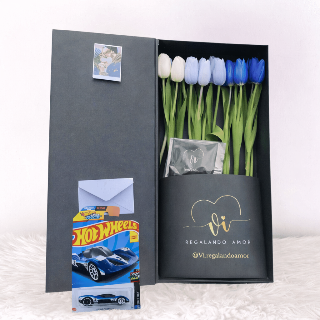 Box Imperial 22 Tulipanes Azules + Carrito HotWheels
