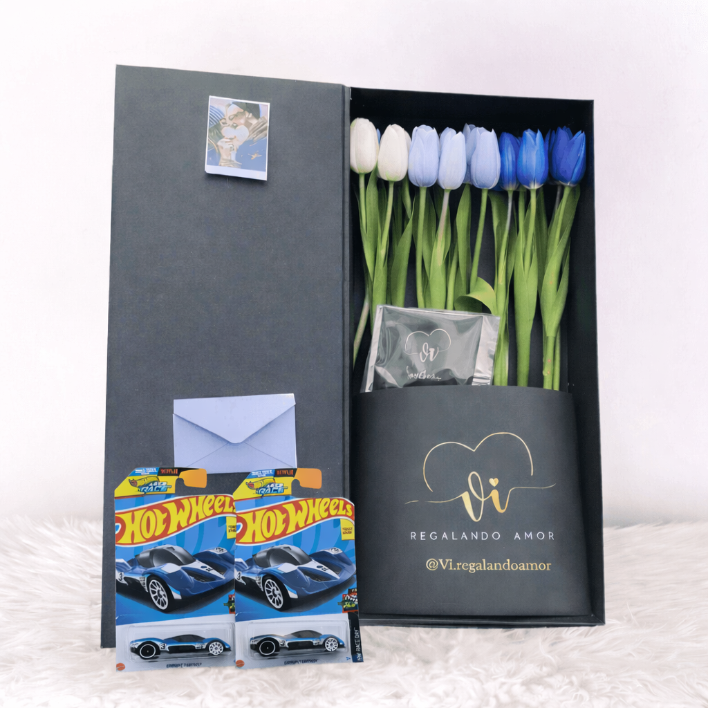 Box Imperial 22 Tulipanes Azules + Carrito HotWheels