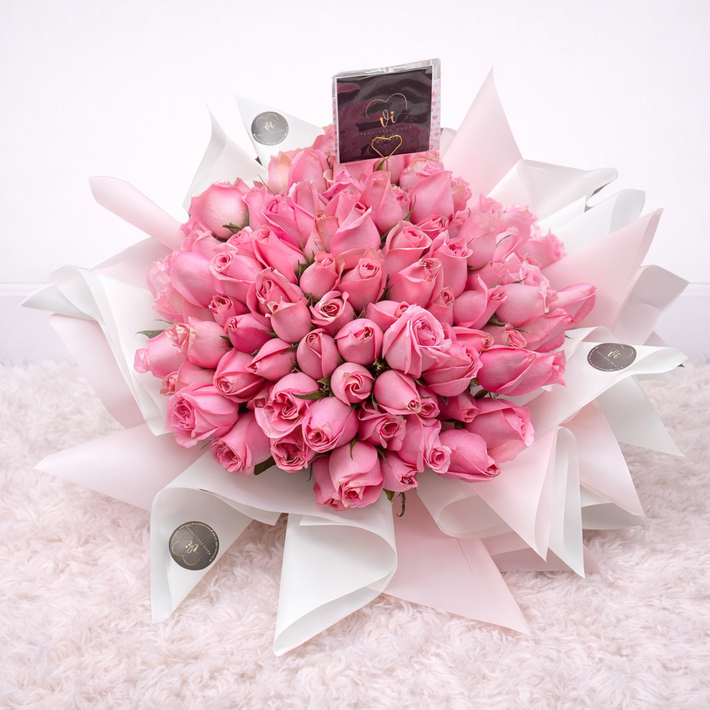 Ramo de 100 rosas rosadas