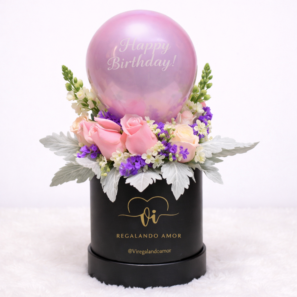 Box Floral Fortuna - Rosas Rosadas