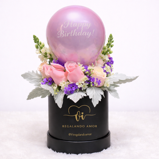 Box Floral Fortuna - Rosas Rosadas