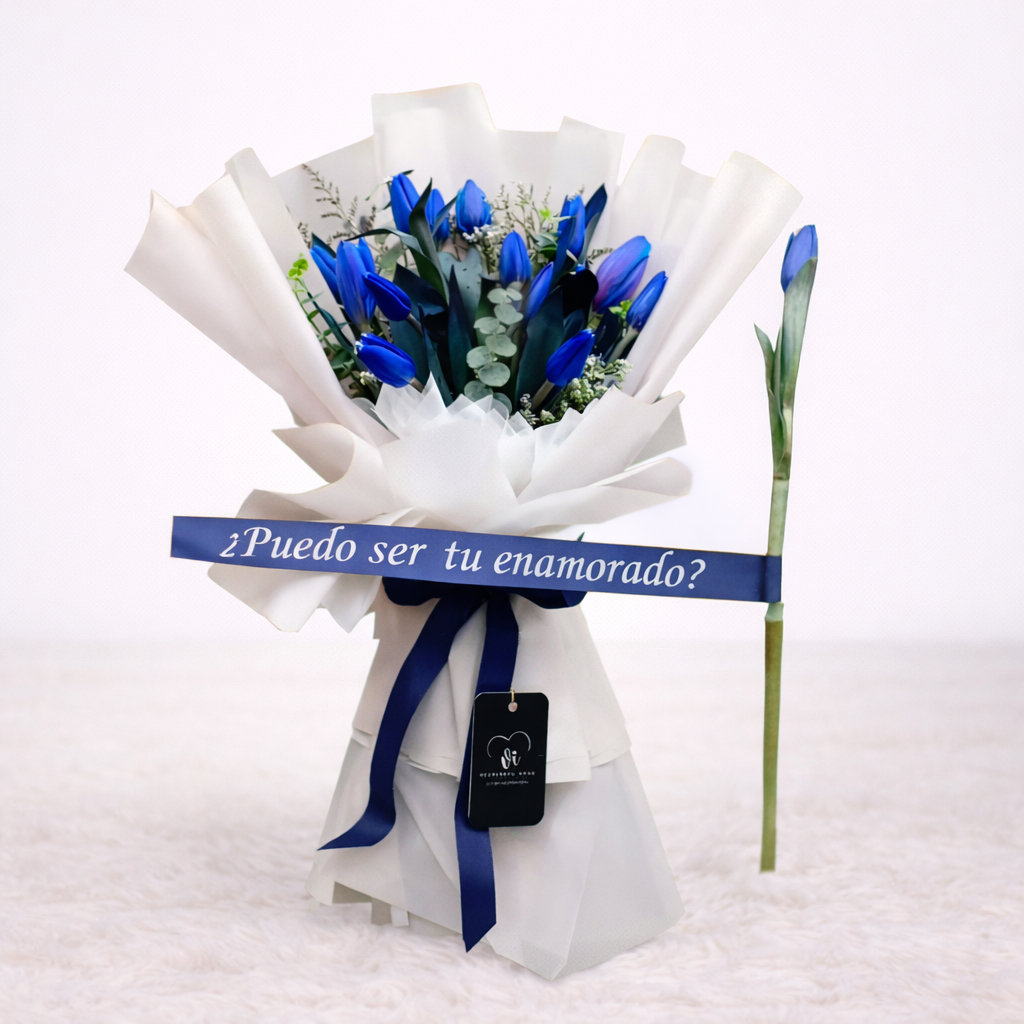 Ramo Giorgia – 15 Tulipanes Azules + Cinta