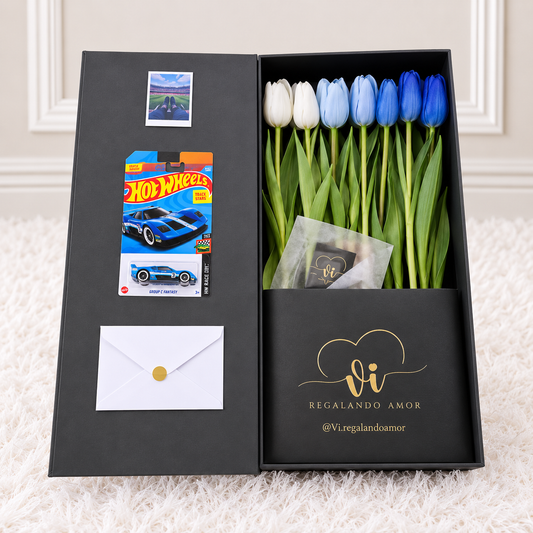Box Imperial 22 Tulipanes Azules + Carrito HotWheels