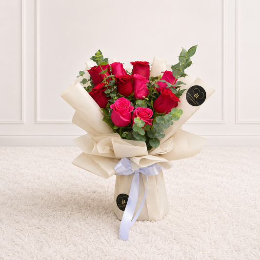 Ramo de 12 rosas rojo y rosa- Pasión Floral