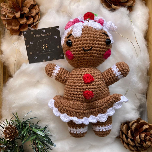 Jengibre niña Navideño- Amigurumi de 16 cm de alto