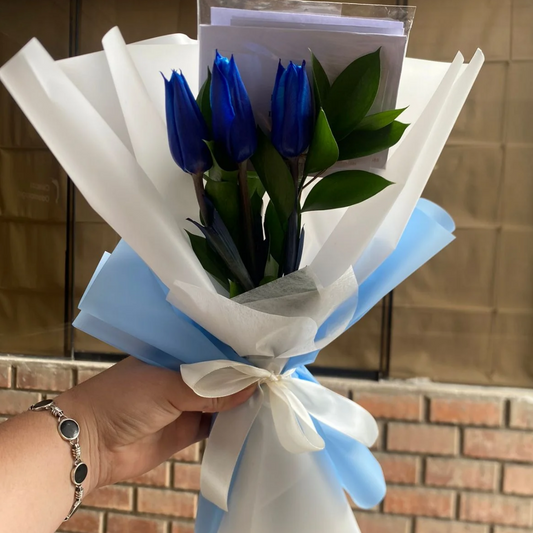 Mini Ramo 3 Tulipanes Azules Pigmentados