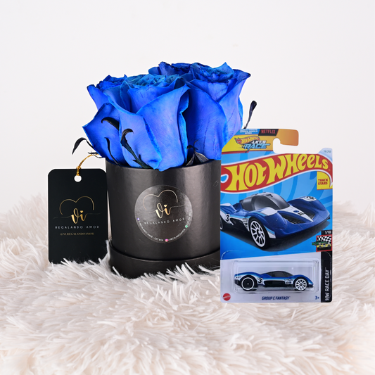 Mini Box de Rosas Azules + Carrito Hot Wheels