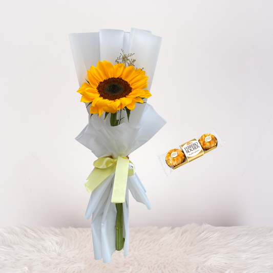 Mini ramo de 1 girasol + Chocolate