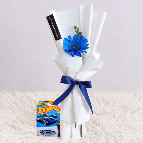 Mini ramo de 1 gerbera + Carrito hotwheels