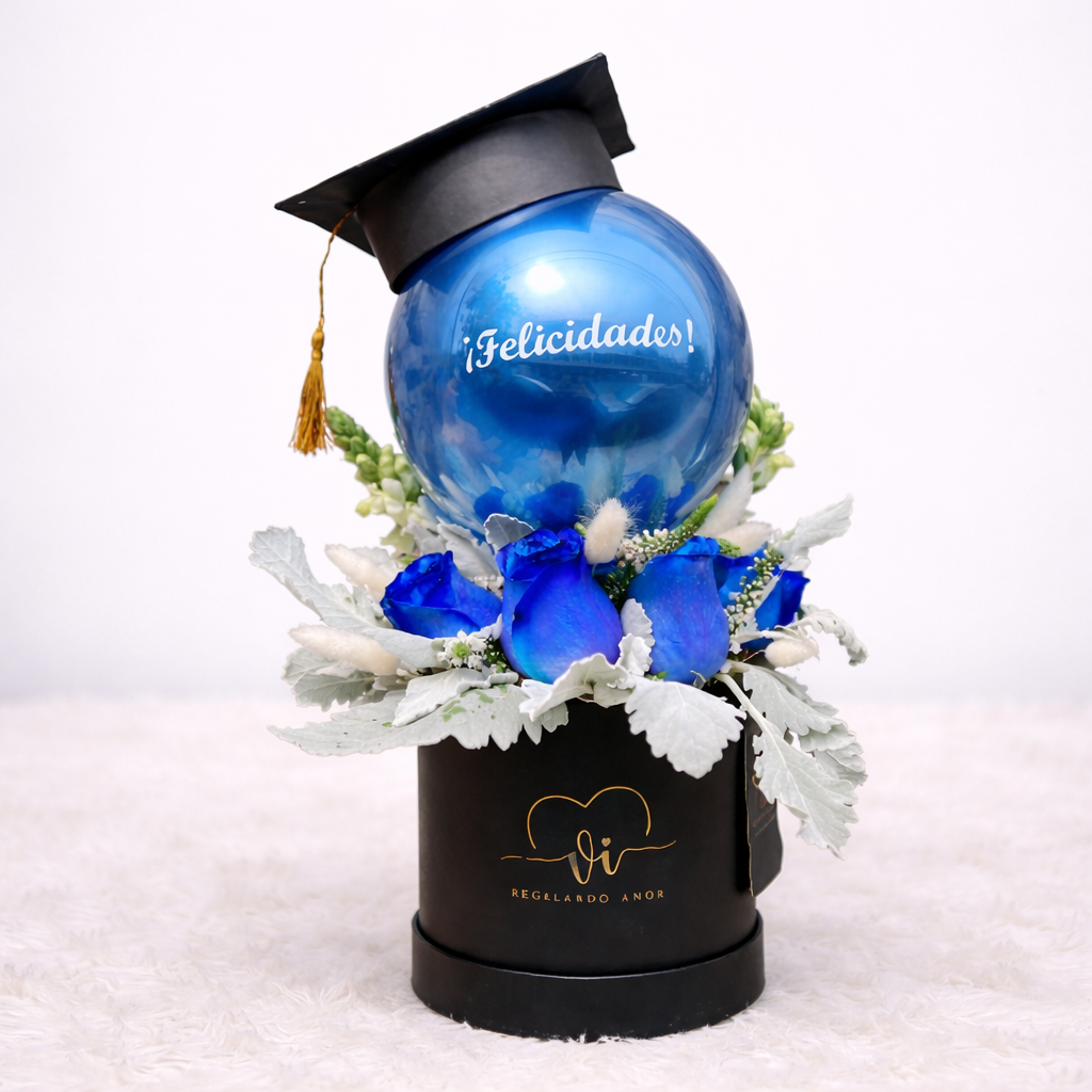 box de graduacion rosas azules