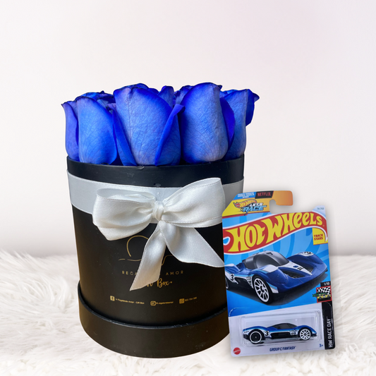 Box Clásico de Rosas Azules + Carrito HotWheels