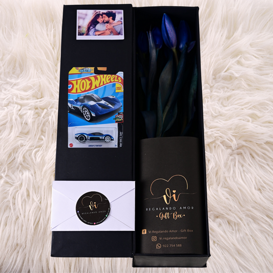 Box Luxury Tulipanes Azules + Carrito HotWheels