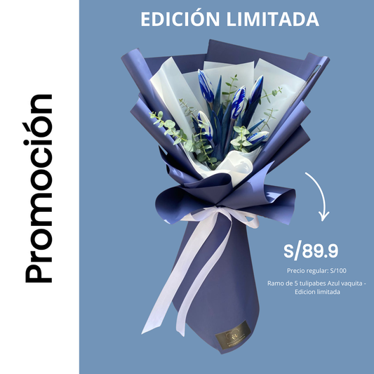 Ramo de 5 tulipanes vaquita  - Tulipanes azules