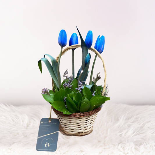 Mini Canasta Deysi - flores azules - tulipanes