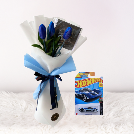 Mini Ramo de 3 Tulipanes Azules + Carrito Hot Wheels