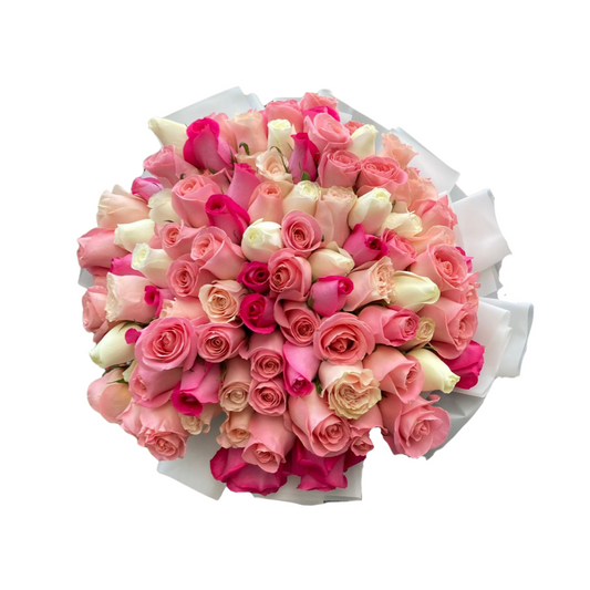 Ramo de 100 rosas rosadas, blancas y fucsias