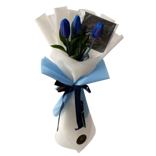 Mini Ramo 3 Tulipanes Azules Pigmentados