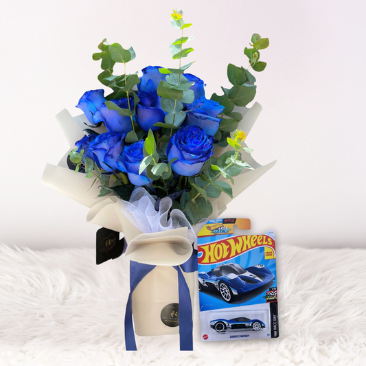Ramo Bella + Carrito HotWheels - Flores azules