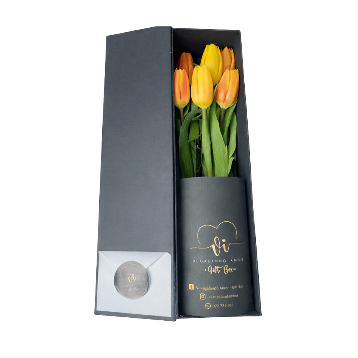 Box luxury tulipanes amarillos y naranjas