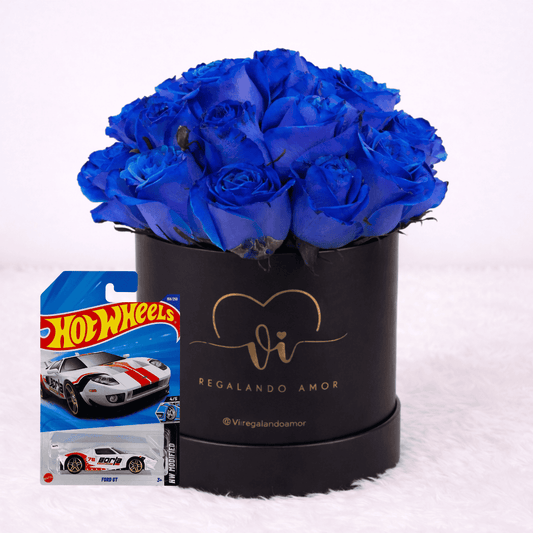 Box de 20 Rosas Azules + Carrito Hot Wheels