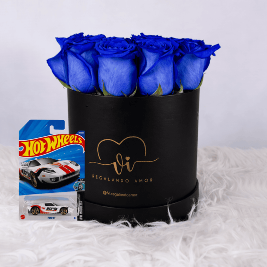 Box Clásico de Rosas Azules + Carrito HotWheels