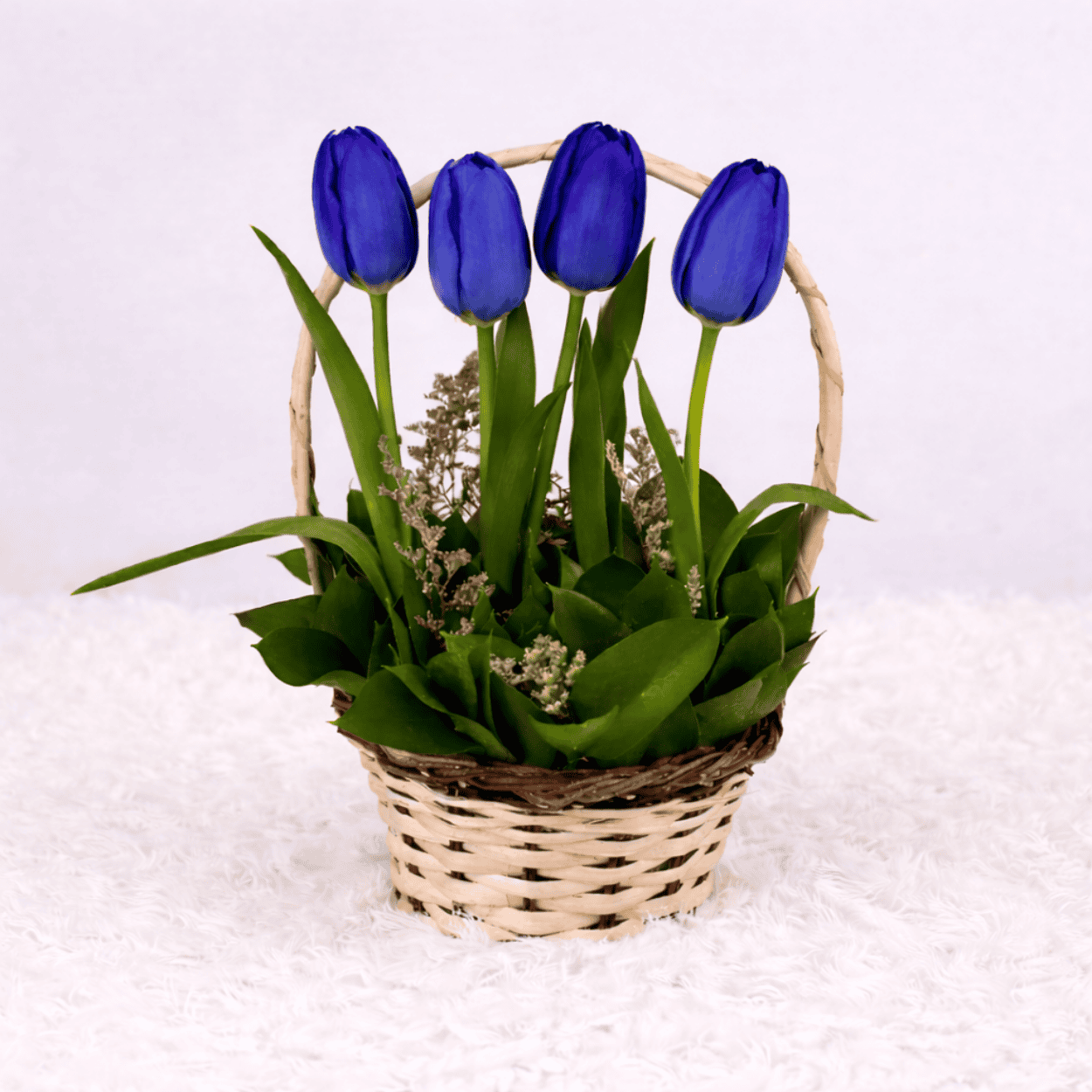 Mini Canasta Deysi - flores azules - tulipanes