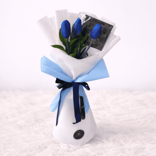 Mini Ramo 3 Tulipanes Azules Pigmentados