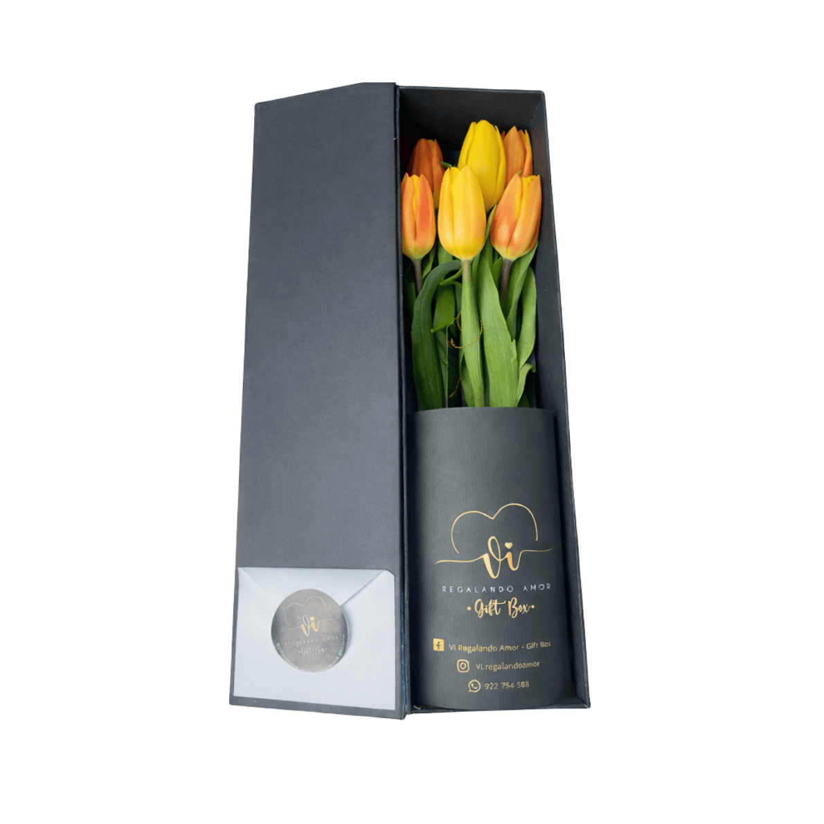 Box luxury tulipanes amarillos y naranjas