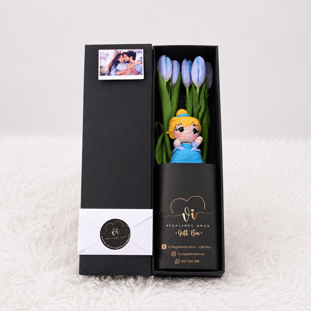 Box Luxury Tulipanes Celestes + Cenicienta